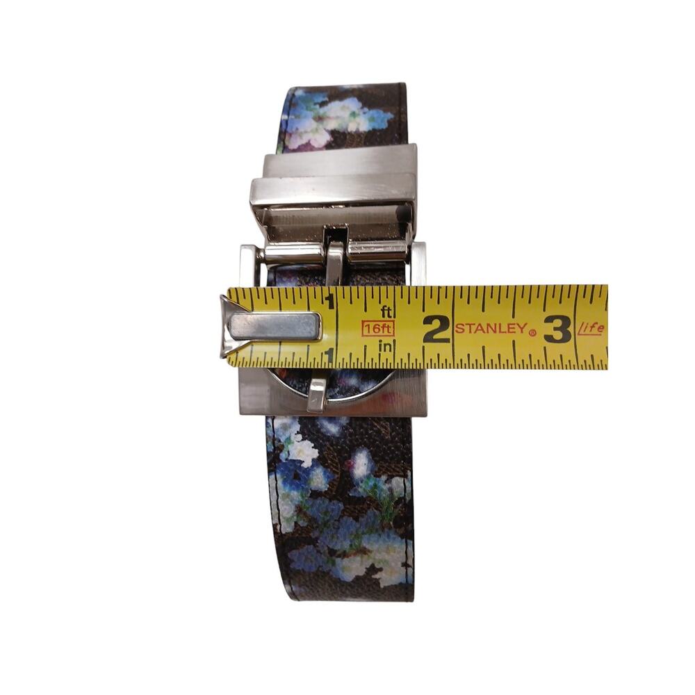 Calvin Klein Floral Belt XL Sz 48" Brown Blue Silver Logo Buckle Boho Cottage - Picture 10 of 14